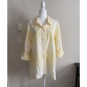 Habitat Clothing Womens XL Textured Funky Button Up Top Yellow Cotton Coastal
